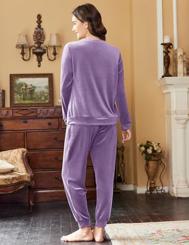 Ekouaer Womens Pajamas Sets Long Sleeve Soft Sleepwear 2 Piece Velvet Pjs Lounge Sets with Pockets