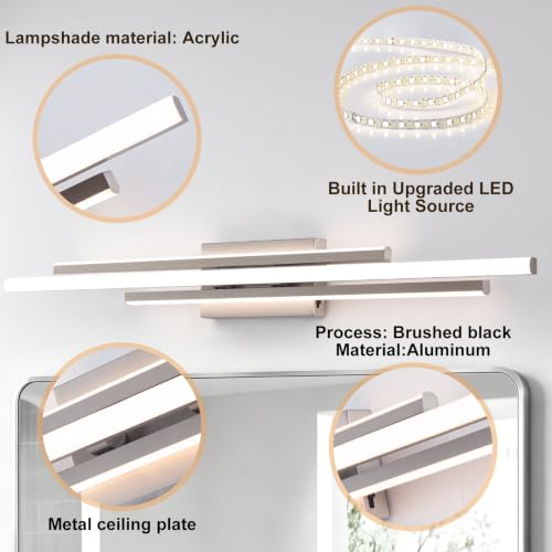Sovinzert 35.43 inch Brushed Nickel LED Vanity Light, 5CCT Dimmable Bathroom Light Fixture Over Mirror, Modern Curved Wall Lamp 2500K-5500K for Bathroom Lighting by Sovinzert - Used condition - Image 5