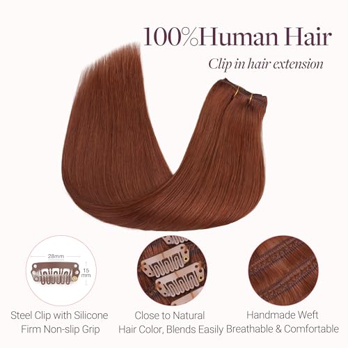 Image of GOO GOO Clip in Hair Extensions Real Human Hair Copper Remy Extensions