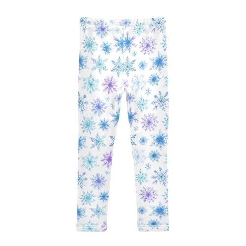 senya Girls Printed Leggings Yoga Pants Blue Purple Snowflakes Pattern for Kids in 4t to 10 Years, 4T2
