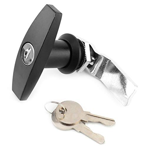 T Handle Lock,Rear Fixing T Handle Lock Tools Box Garage Door Lock with Keys for Trailer Caravan Canopy(Blak) - Image 3