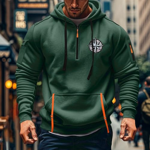Men's Fashion Hoodies & Sweatshirts Long Sleeve Quarter-Zip Drawstring Hooded Tactical Cargo Pullover Tops2