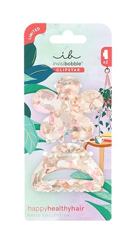 invisibobble - CLIPSTAR M Oasis Refreshed Bloom - Set de 2 pinzas para el cabello - 1 con forma de flor y 1 diseño clásico en suaves tonos beige y rosa - Look de tendencia y sujeción segura