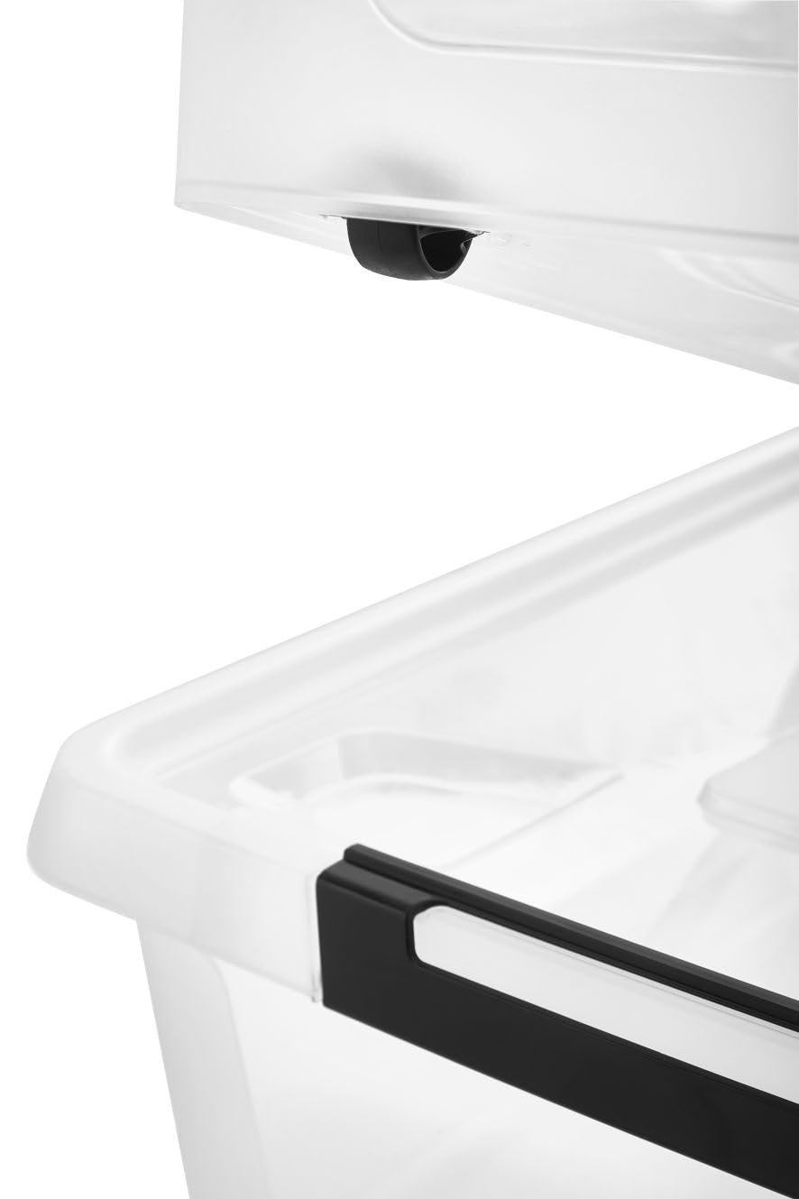 Gardissimo Aufbewahrungsbox Clip 4er Set 80 Liter transparent | Mit Deckel und Rollen, Kunststoff Stapelboxen, Clip-Verschluss, MADE IN Europe, BPA-frei
