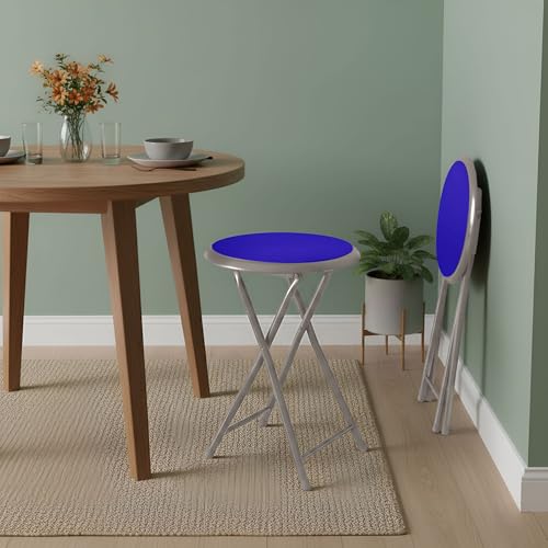 Image of Lavish Home Folding Bar Stool - Set of 2 Heavy-Duty 18-Inch Stool - 225lb Capacity and Padded Seats for Dorm, Recreation or Game Room (Blue)