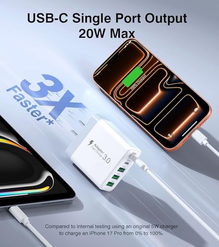 Image of 2Pack USB C Fast Charger Block, 60W 5-Port USBC Wall Charger Plug Adapter | PD20W USB-C & QC 3.0 USB-A Multiport Charging Block Cubes Power Adapter for iPhone 17 /16 /15 /14 /13 Pro Max,iPad Pro,Galaxy S26