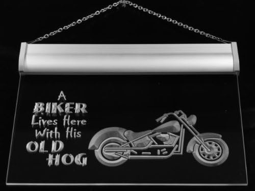 ADVPRO j041-b Biker Lives here with his Old Hog Neon Sign