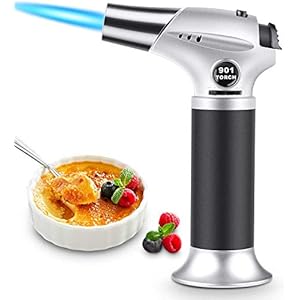 Tiikiy Flambeerbrander voor keuken, keukenfakkel met vlam, verstelbaar, keuken, brander met veiligheidsvergrendeling, aansteker voor crème, barbecue, camping, doe-het-zelf, zilver (butaan as niet inbegrepen)