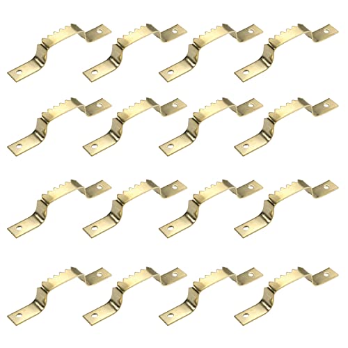 Image of MroMax 50PCS Sawtooth Picture Hangers Iron Picture Hangers 2.44 inch x 0.31 inch Double Hole Picture Frames Hangers for Hanging Clock Paintings Artwork Picture Frame Hook Photos Gold