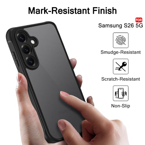 Image of TheGiftKart for Samsung S26 Case, Matte Frosted Hard Back Cover, Hybrid Shockproof Galaxy S26 Back Cover (PC & TPU, Translucent Black)