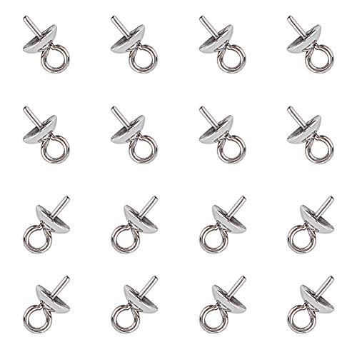 UNICRAFTALE 150pcs 7x4mm Stainless Steel Cup Pearl Peg Bails Pin Pendants Small Screw Eye Pins Clasps Hooks 0.7mm Pin Eye Screws for Half Drilled Beads Jewelry Earring Making, Hole 1.5mm