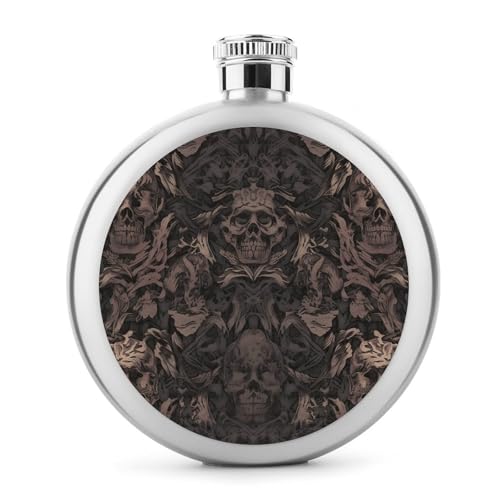 Stainless Steel Wine Bottle Liquor Container Gothic Wallpaper for Walls Skull Damask Print Leak Proof Hip Flask Durable for Camping Hiking Travel Festivals