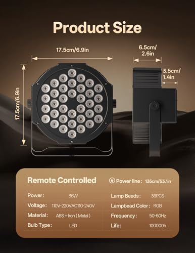 Image of 36 LED Stage Lights 7 Modes RGB DJ Par Lights with Sound Activated Remote and DMX Control DJ Uplighting for Birthday Party Events Wedding Christmas Stage Lighting (10 Packs)
