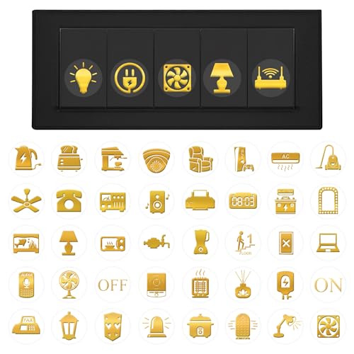 Image of GLUN Royal Gold 600 Vinyl Switchboard Stickers | 60+ Luxury Embossed Finish Icons for Fan, Light, AC & Home Switch Buttons