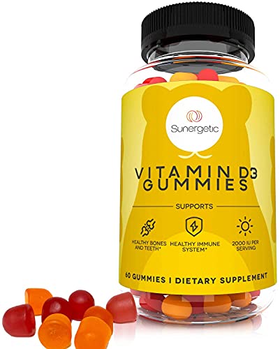 Image of Sunergetic Premium Vitamin D3 Gummies - Powerful Vitamin D Gummies to Support Healthy Bones, Mood & Immune System - 2000 IU of Vitamin D3 per Serving - 60 D3 Gummies