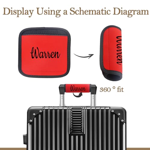 Personalized Luggage Handle Wrap - Custom Embroidery Name Suitcase Handle Wrap | Waterproof, Durable & Machine-Washable Travel Accessories for Cruise, Airplane, Flying Essentials (Bright Red)3