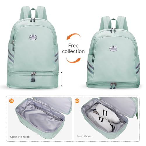 HUA ANGEL Travel Backpack for Women Foldable Outdoor Sports Gym Backpack with Shoe Compartment Wet Pocket Waterproof Casual Daypack Waterproof Anti Theft for Fitness Yoga Dancing - Image 3