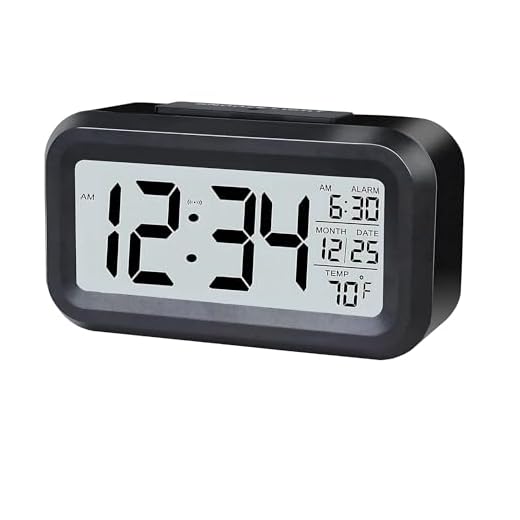Digital Alarm Clock Battery Operated with Large Display, Night Light Sensor, Temperature and Date | Bedside Clock for Bedroom, Dorm, Office Desk, Bathroom, Kids, Travel