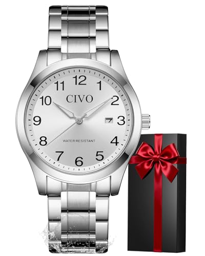 CIVO Uhren Herren Edelstahl Silber: Armbanduhr Herren Analog Wasserdicht - Herrenuhr mit Datum Leuchtend Klassische Business Quarzuhr Geschenke für Männer