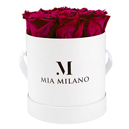 Mia Milano Rosenbox mit Infinity Rosen (Versand in neuer stabiler Kartonage) Flowerbox mit konservierten Blumen l 3 Jahre haltbar (Large, Large Weiß - Bordeaux)