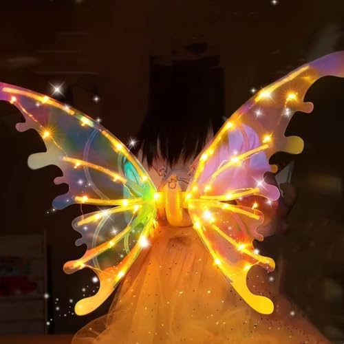 Image of PATPAT Light-Up Fairy Butterfly Wings for Girls, Colorful Flapping Fairy Wings with Light & Music, Elastic Shoulder Straps, Dress Up Costume for Party, Cosplay.