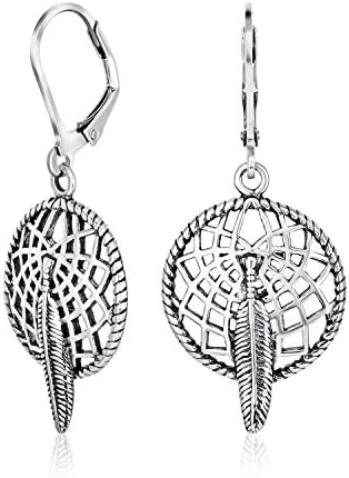 Native American Style Dream Catcher Feather Dangle Earrings Sterling Silver image 5