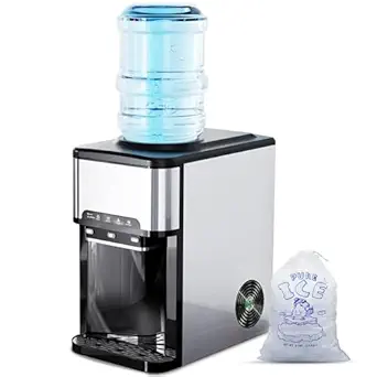 FZF Ice Maker Machine Countertop, 3 in 1 Portable Ice Maker with Hot/Cold Water Dispenser, 12 Cubes in 7 Mins Stainless Steel Nugget Ice Maker, 44Lbs in 24H Ice Cube Maker for Home Bar/Camping/RV
