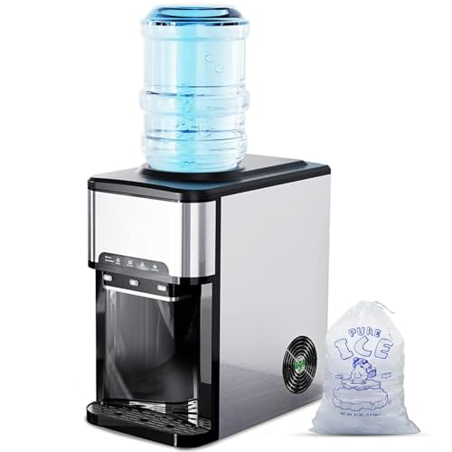 FZF Ice Maker Machine Countertop, 3 in 1 Portable Ice Maker with Hot/Cold Water Dispenser, 12 Cubes in 7 Mins Stainless Steel Nugget Ice Maker, 44Lbs in 24H Ice Cube Maker for Home Bar/Camping/RV