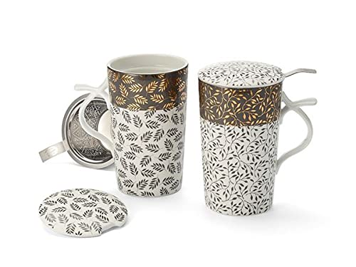 Cha Cult teemando® Teamug Caria Porzellan-Kräuterteetasse, 3-teilig 2-fach sortiert, mit Edelstahlsieb 0,4 l
