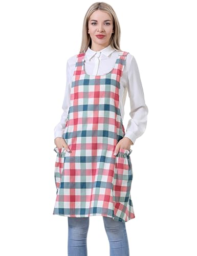 Image of Cozy Adjustable Cross Back Aprons for Women with Pockets Cotton Linen Cooking Kitchen Baking