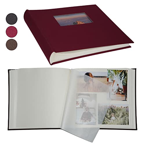 Kageio Handmade Scrapbook Photo Album, 100 Pages for 2x3, 4x6, 5x7, 6x8, and 8x10 Photos, Acid-free Archival Paper with Waxed Paper Protection, Inner Page Size: 11x11 inches, Can be Written and Graffitied On. (12 x 12, Claret red)