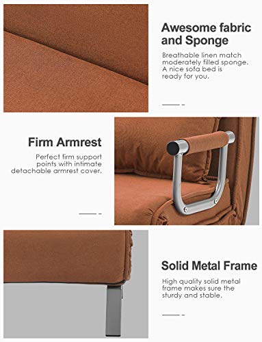 Kealive Convertible Sofa Chair Bed Folding Arm Chair Sleeper for Adults, 5 Position Recliner Full Padded Lounger Couch Bed with Pillow (Brown)