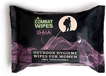 Combat Wipes Gaia - Feminine Hygiene Outdoor Wet Wipes - Extra Thick, Ultralight, Biodegradable, pH Balanced Body & Hand Cleansing Cloths for Women w/Aloe (1 Pack, 25 Wipes Total)