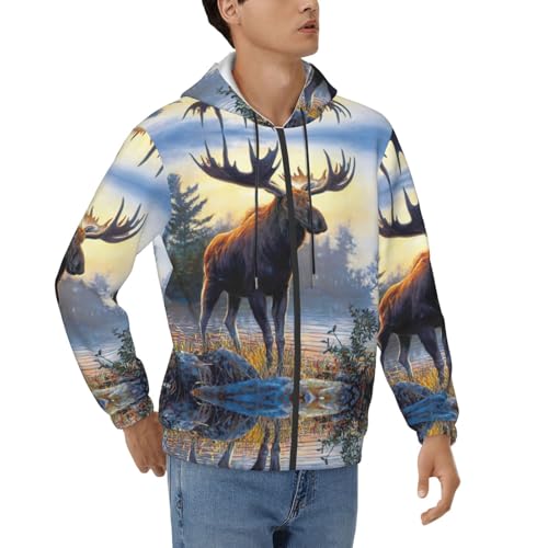 EdWal Kapuzenpullover mit Elch- und Hirsch-Aufdruck, lässiger...