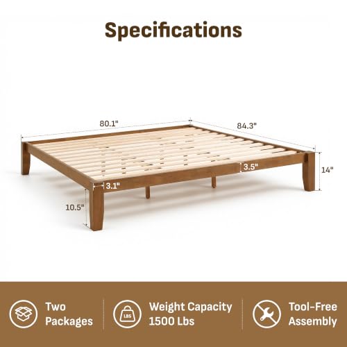Image of Softa Mikor King Japanese Joinery Bed Frame, Solid Rubberwood, 1500 Lbs Heavy Duty Slats Support, SGS Certified, 15Min No-Tool Setup, Under-Bed Storage, No Box Spring Needed, Noise-Free