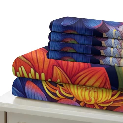 Housse de couette fleur de lotus fermeture éclair parure de lit microfibre résistante 140x200