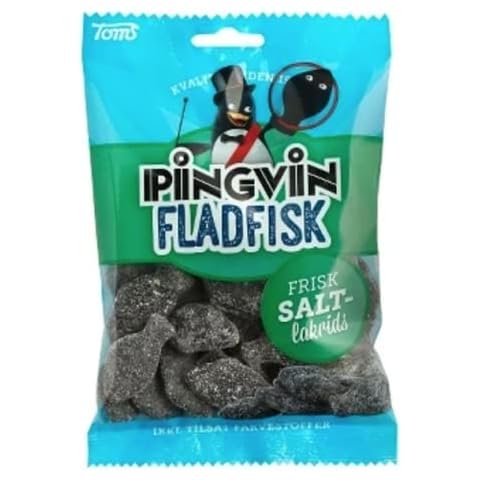 ScandiKitchen, Toms Pingvin Fladfisk, Scandinavian Salty Liquorice Fish Shape Sweets With A Sugar Coating, 1 x 120g Bag Cover