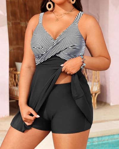 Image of Aqua Eve Plus Size Swim Dress - Two Piece Tankini Swimsuit Tummy Control Bathing Suit with Shorts 2025