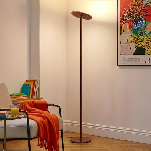 Image of Brightech Sky LED Floor lamp, Torchiere Super Bright Floor Lamp for Living Room Decor & Office - Dimmable, Tall Standing Lamp with Warm Light for Bedroom & Reading - Red
