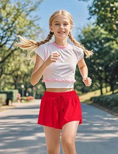 booph girls flowy shorts athletic butterfly shorts with inner pockets 2-in-1 for girls running tennis sports