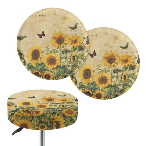 Hwiplsvny Butterfly Sunflower 2 Pack Round Stool Seat Covers Stretchable Round Seat Cushion with Elastic Bands Soft & Easy to Clean Chair Seat Cushion Chair Seat Cover Diameter 12