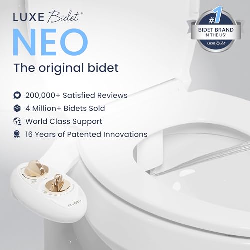 LUXE Bidet NEO 120 - Single Nozzle, Self-Cleaning, Non-Electric Bidet Attachment for Toilet Seat, Adjustable Water Pressure, Rear Wash (Gold)
