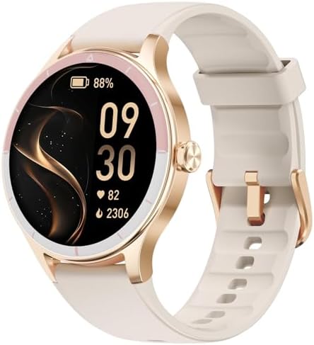 Smart Watch for Women, Smartwatch Compatible Android and iOS Phone, Answer/Make Calls, Fitness Tracker/Step Counter/Running Watch, Sleep/Heart Rate Monitor, 100 Sports, IP68 Waterproof, Beige