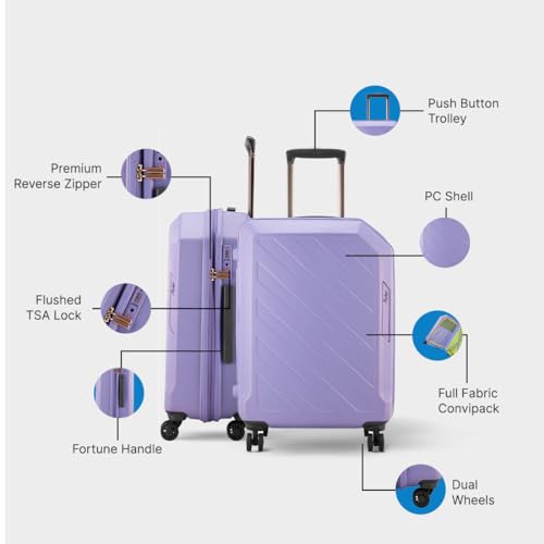Image of Skybags Jerrycan Check-in Trolley Bag-65cm | Plastic,Premium Push Button Luggage with 8 Spinner Wheels & TSA Lock | Hardsided Suitcase for Travel | Periwinkle (Medium)