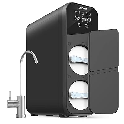 Deepuro RO Water Filter System, Reverse Osmosis Under Sink Water Filtration System 600GPD, 0.0001?m Tankless Water Purifiers 5 Stage, 1.5:1 Pure to Drain Visible TDS & Filters Life, Black, WP-A6