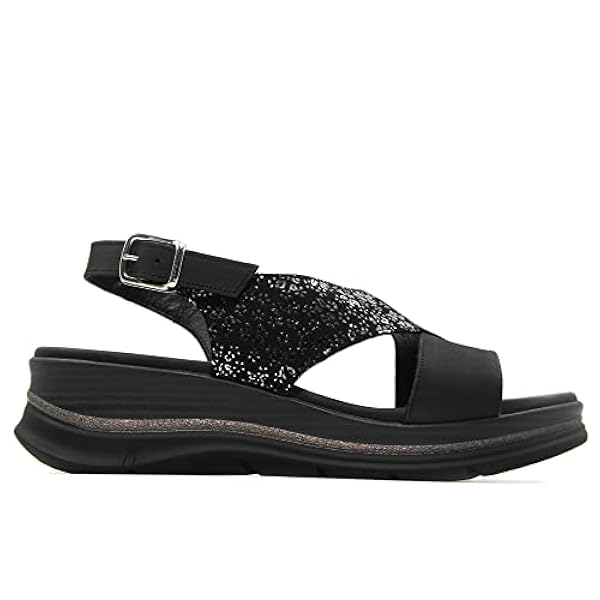 PAULA URBAN - 24-532 Negro - Sandalia de piel, con cuña baja, hebilla, suela de goma, para: Mujer