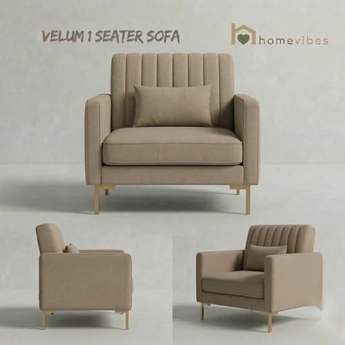 Image of 1 Seater Velum Fabric Sofa Set for Living Room, Modern Design with High Density Foam, Solid Wood Frame, Ergonomic Comfortable Seating for Home & Office (Beige, 1 Seater) | Soft foam comfort