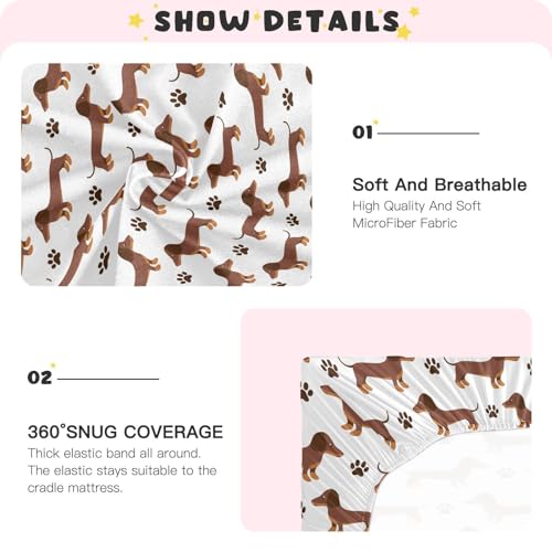 Image of CaTaKu Dachshund Dog Paws Print Mini Crib Sheets for Girls Boys Baby Mattress Sheets Fitted, Soft Toddler Nursery Bed Sheets Neutral 28 inchx 52 inch