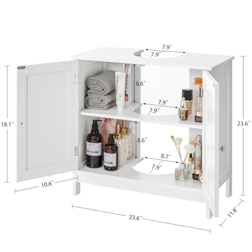 Image of TEENFON Pedestal Sink Storage Cabinet, Under Sink Cabinet with 2 Doors & Shelf, Under Bathroom Sink Cabinet, Pedestal Sink Storage for Bathroom, White