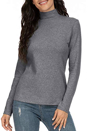 Udobana Women's Mock Turtleneck Cotton Thermal Underwear Tops Dark Gray Medium